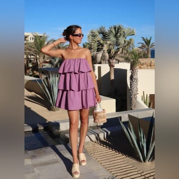 Anthro Corey Lynn Calter Balbina Strapless Mini Dress Ruffle Mauve Small New - Picture 15 of 15